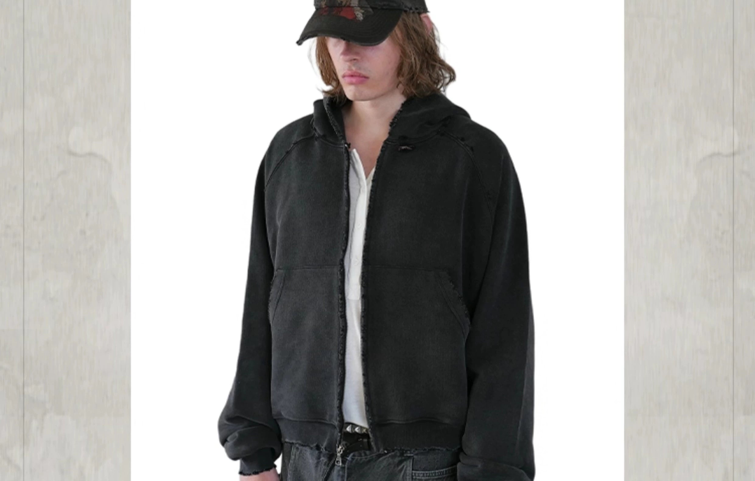 KONOOT Short and Wide Cut Cardigan Hooded Sweater