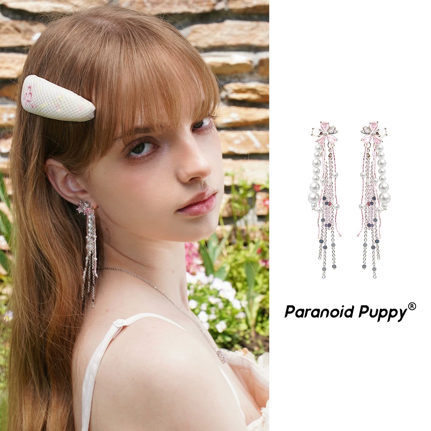 PP Long Cherry Blossom Fringed Earrings