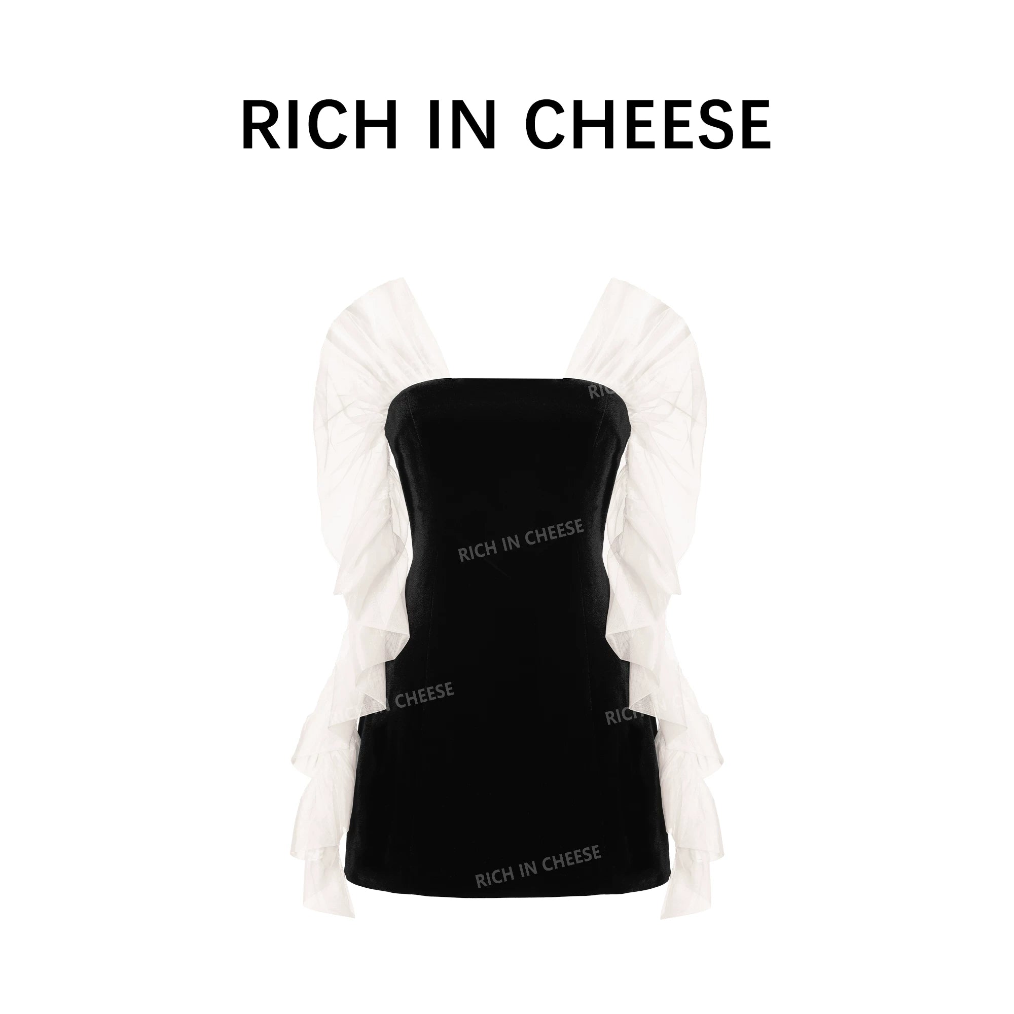 RICH IN CHEESE Pull-pleated Mesh Waist Dress