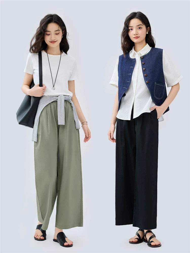 Giordano Pleated Wide-leg Elastic-waisted Capris