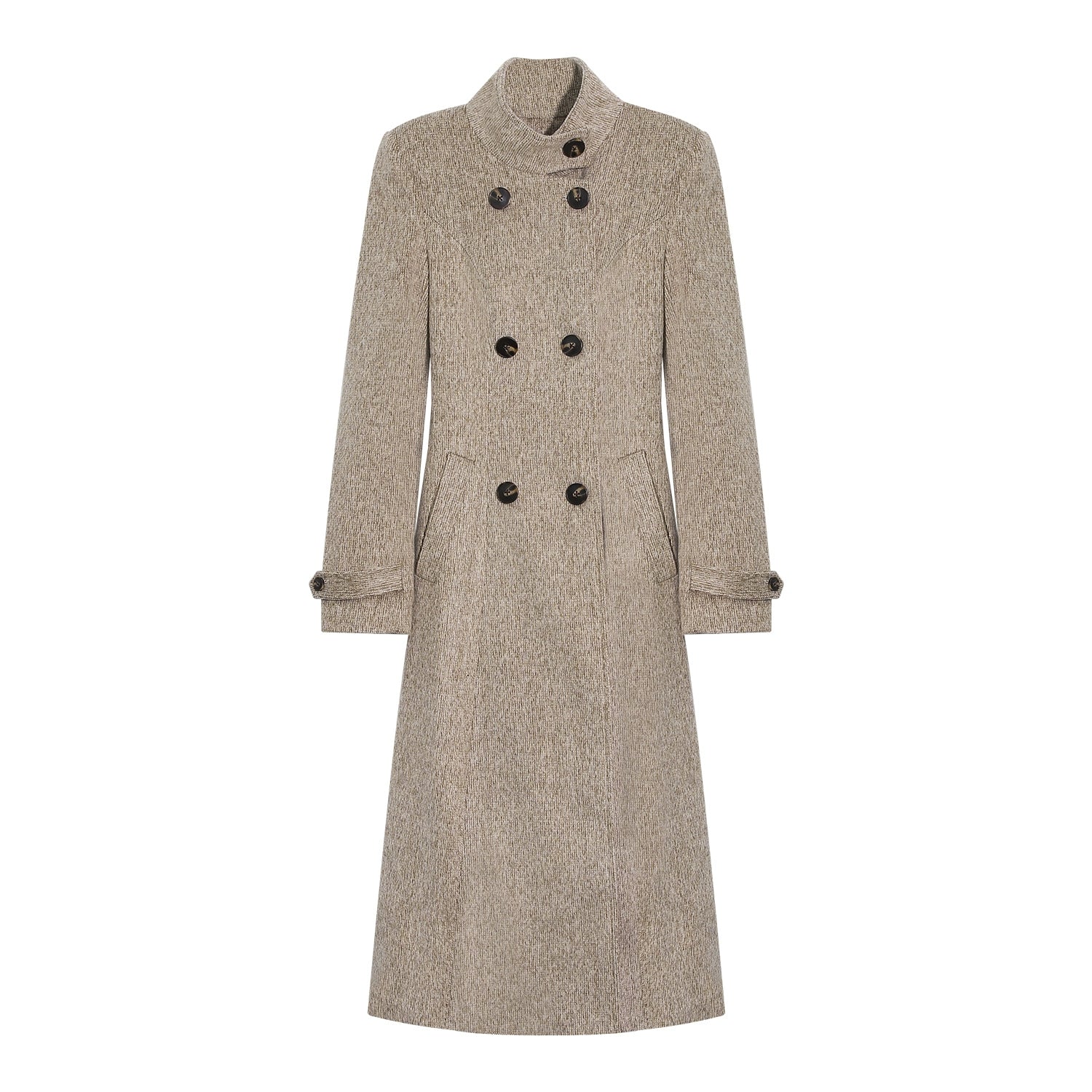 LLROGE Waist Medium and Long Over-knee Temperament Stand-up Collar Woolen Coat