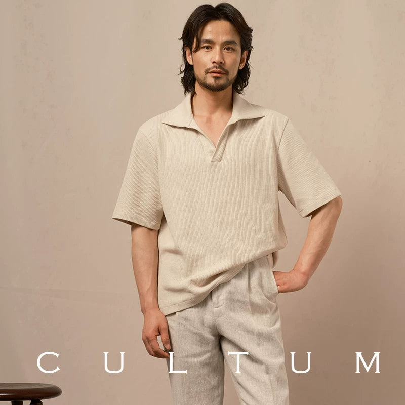 CULTUM Soft and Light Three-dimensional Striped Breathable Knitted Tee
