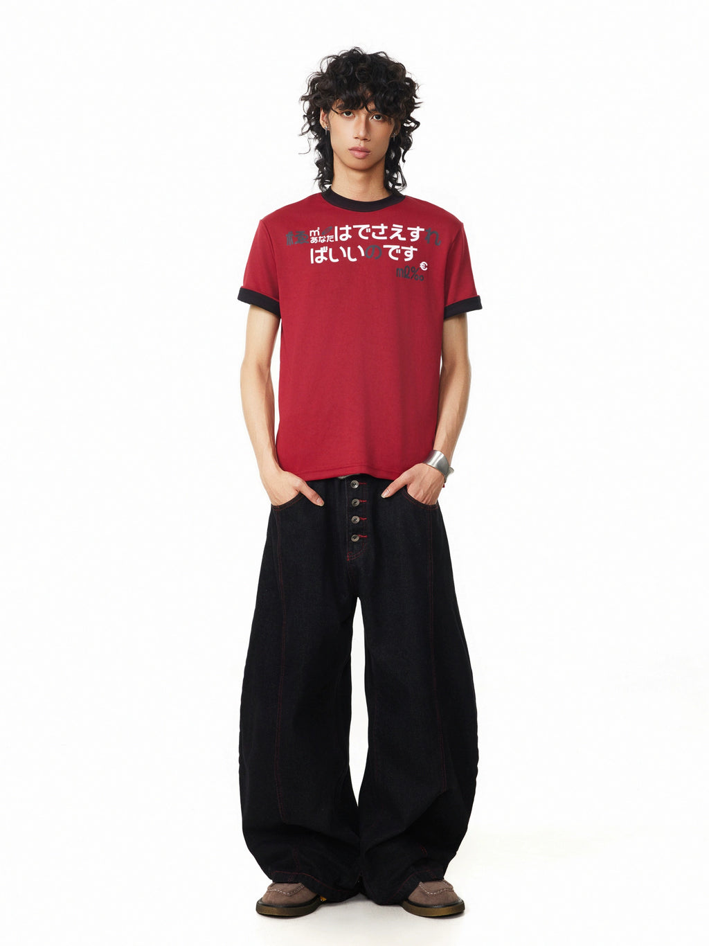 BTSG Double-sided Cloth Korean Printing Folding Sleeve Fake Two-piece Tee