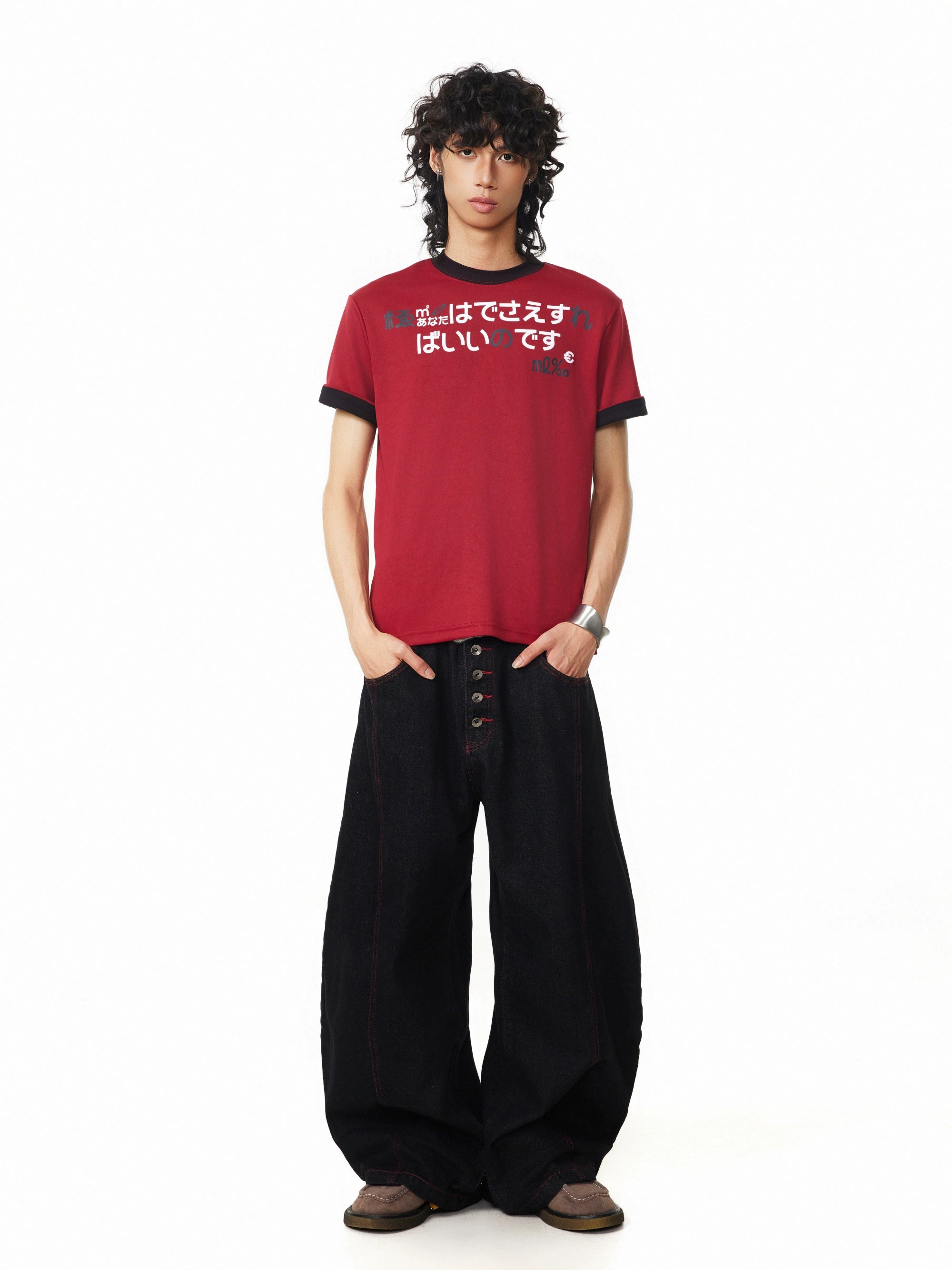 BTSG Double-sided Cloth Korean Printing Folding Sleeve Fake Two-piece Tee