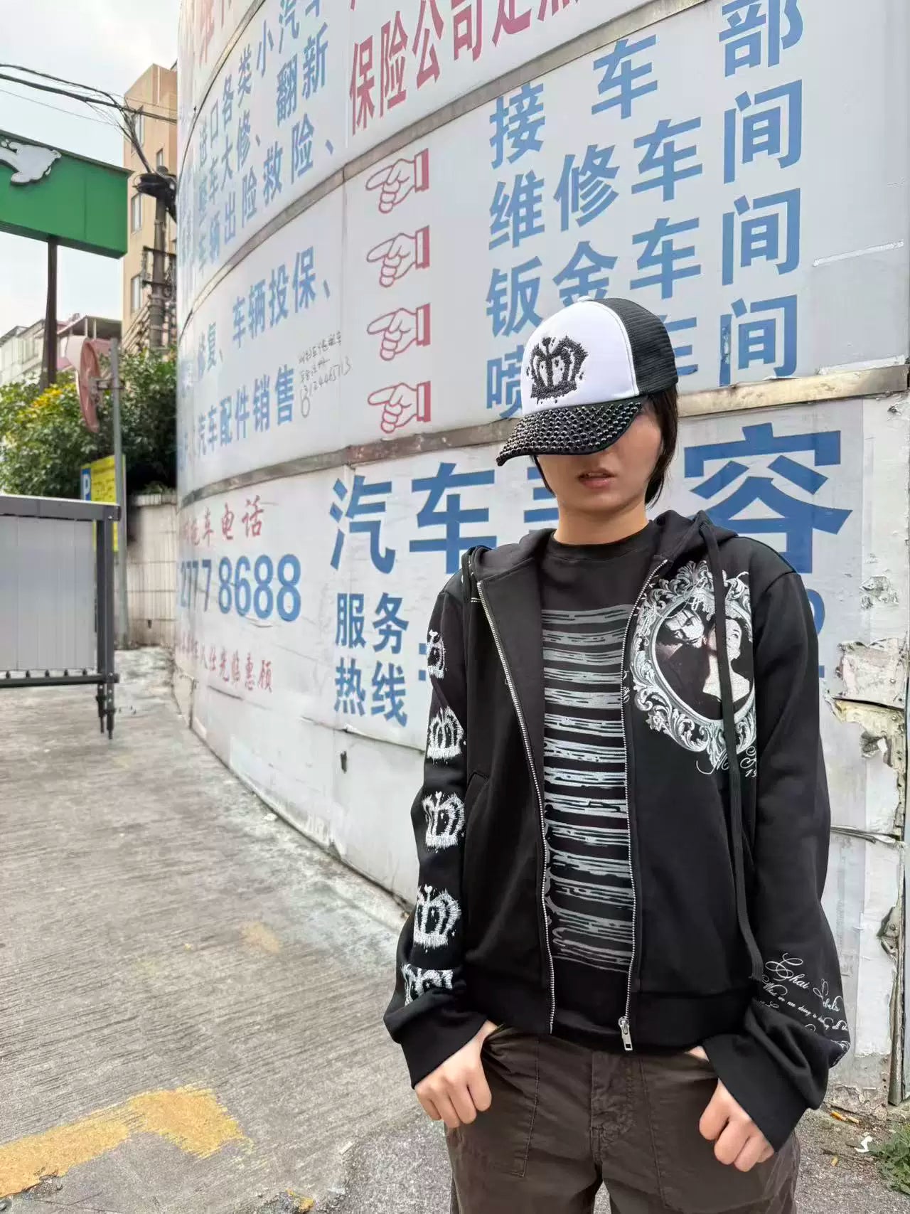 CHAI Angel City Print Hot Diamond Hooded Sweater