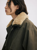 CARPEM Vintage Matte Fur Collar Padded Leather Jacket