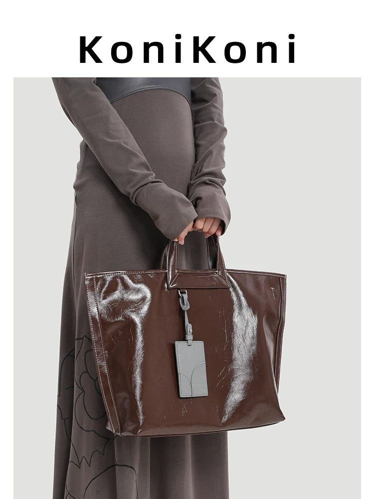 KoniKoni Leather Niche Large Capacity Shoulder Messenger Bag