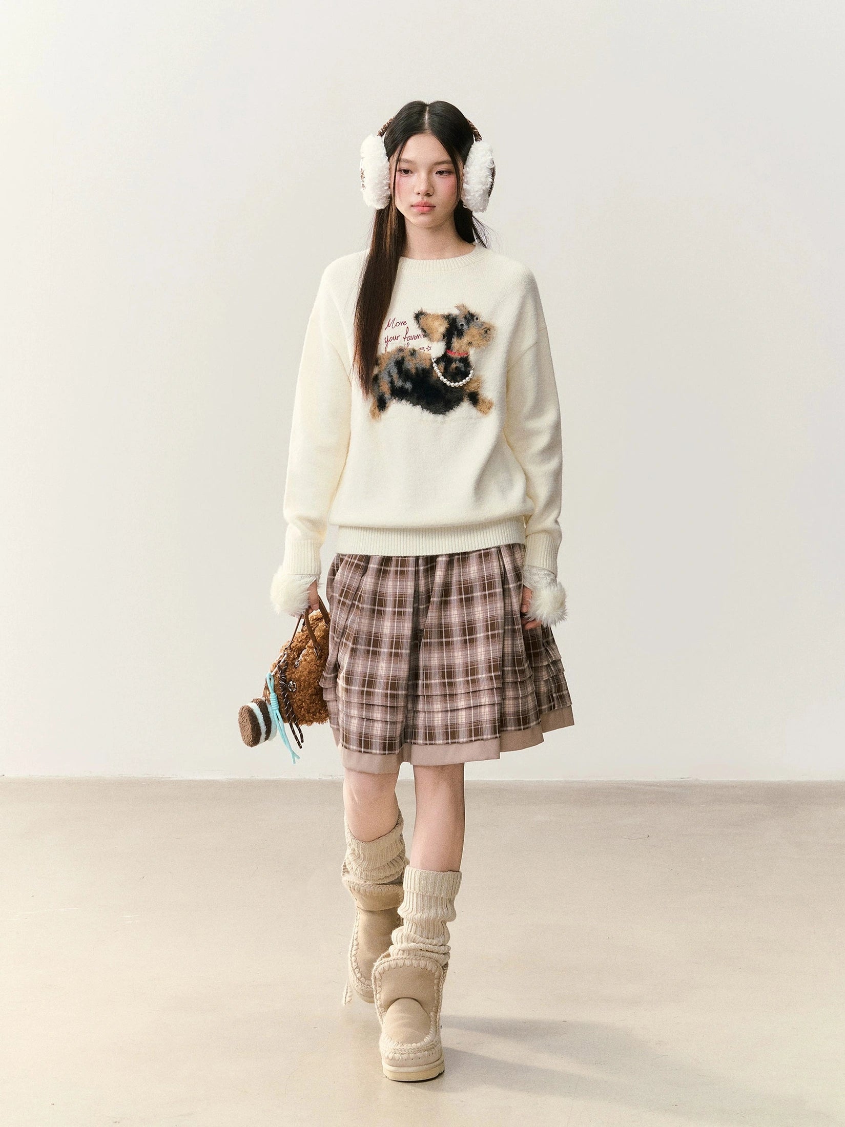 Umoumo Loose Casual Pearl Chain Embroidered Sweater