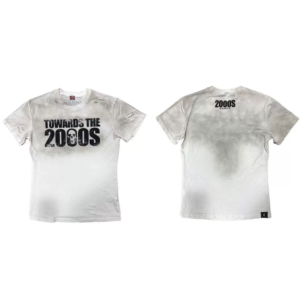 DETW 25ss * "2000S" washing destruction slogan front shoulder slim short sleeve Tee