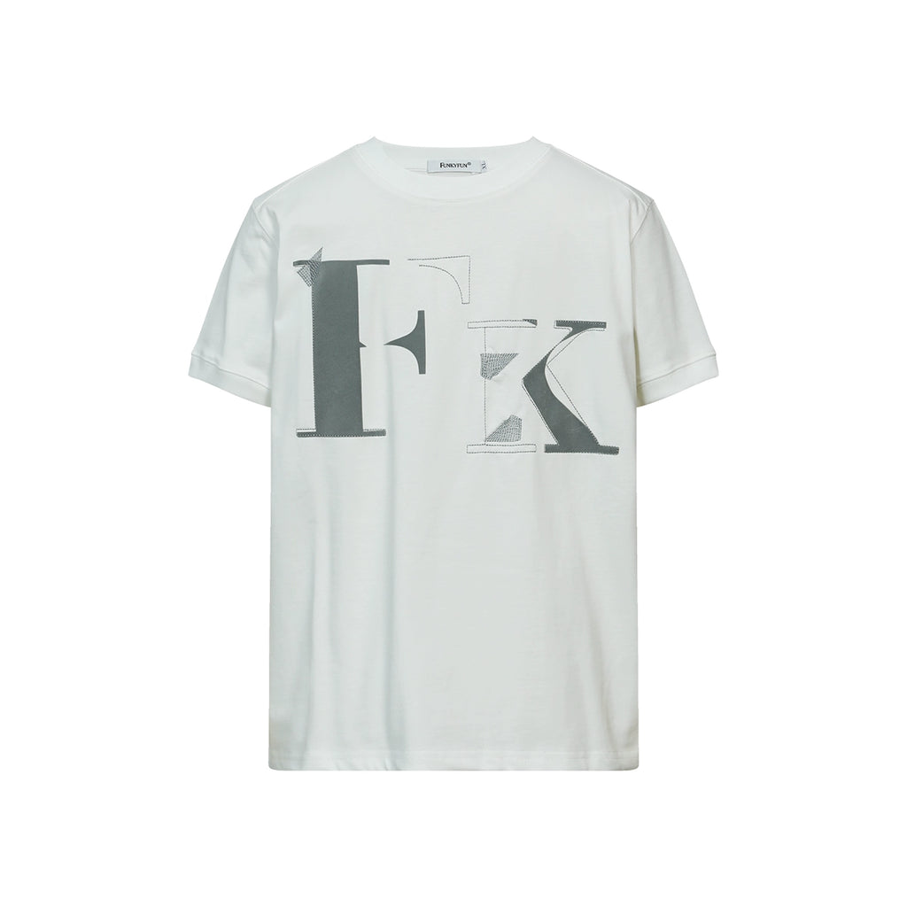 FUNKYFUN FK Letter Embroidery Print Front Shoulder Tee