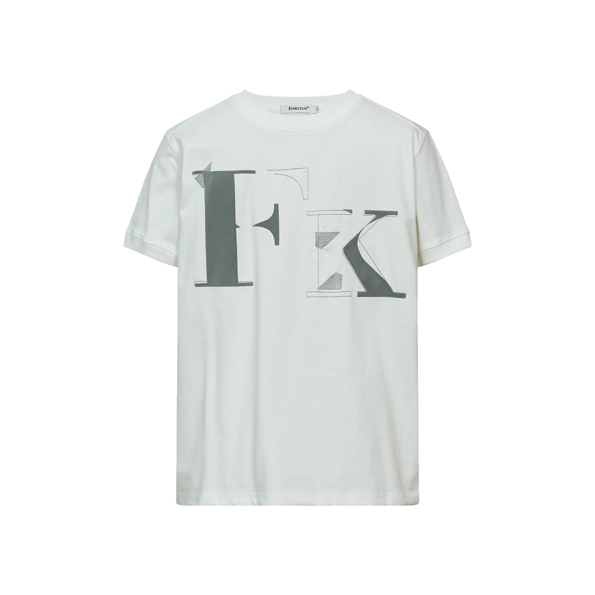 FUNKYFUN FK Letter Embroidery Print Front Shoulder Tee