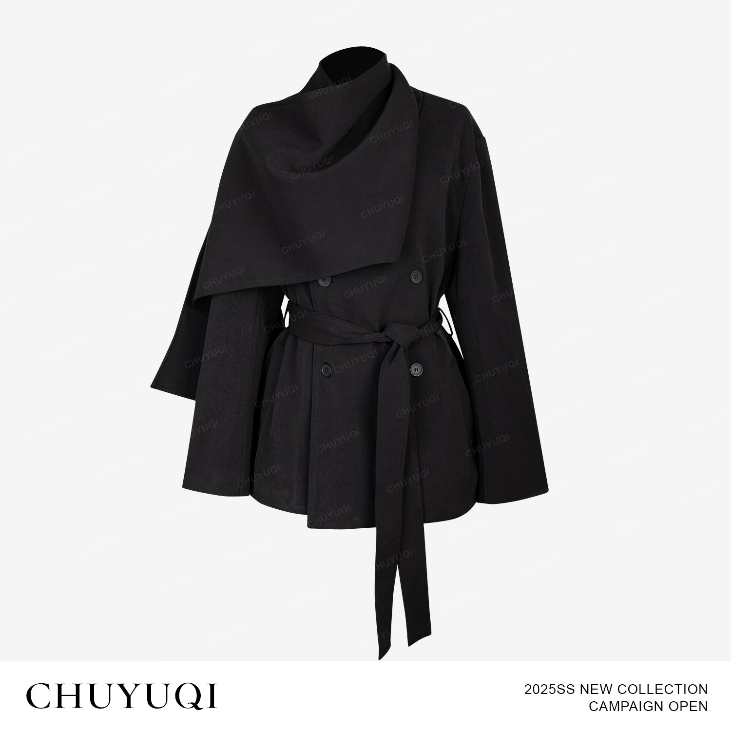 CHUYUQI Silhouette Scarf Short Trench Coat Shawl Jacket