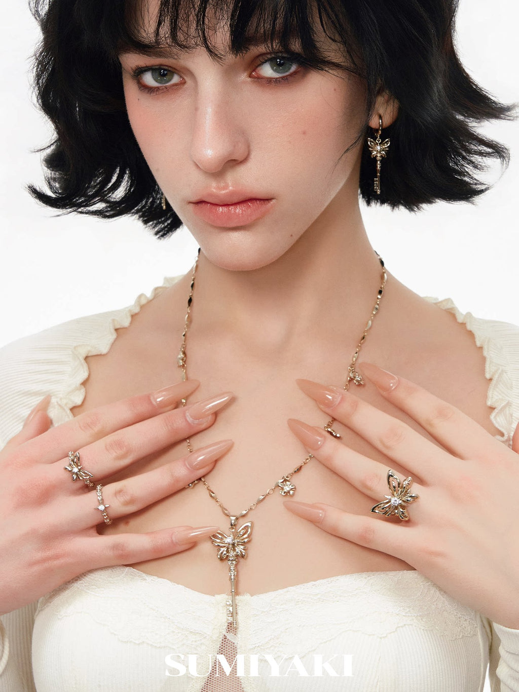 Sumiyaki 6.8g Gold-Plated Butterfly Ring Set