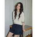 XUJING Embroidery Front Shoulder Knitted Tee