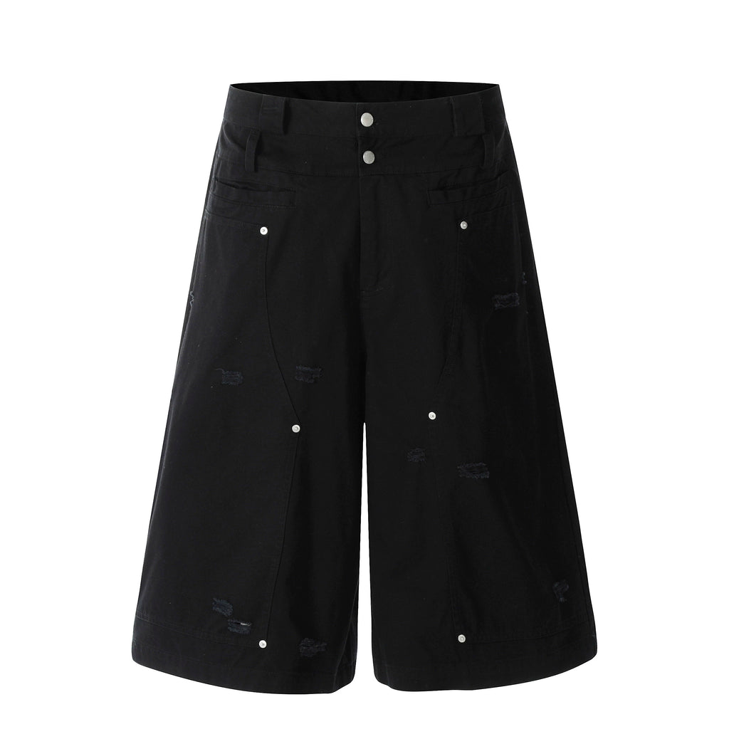 NOMANIAI Ripped Tooling Straight Cropped Pants