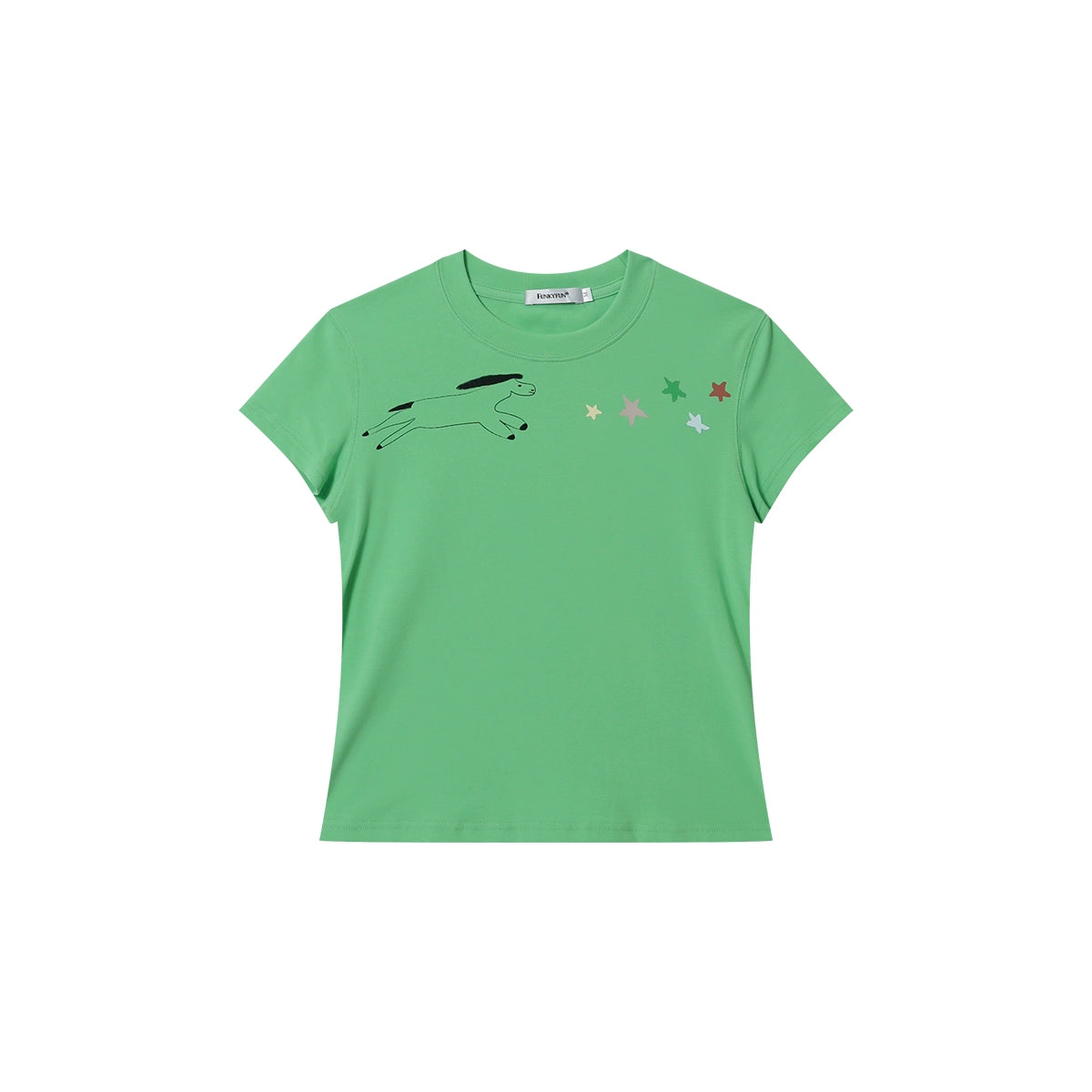 FUNKYFUN Hand-drawn Cartoon Pegasus Star Print Elastic Tee