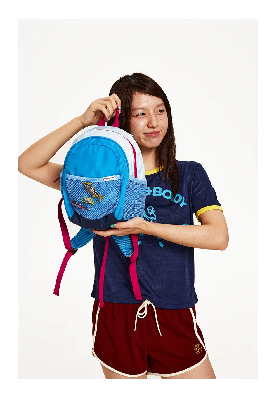 CryingCenter Contrast Pin Small Fish Embroidery Sports Backpack