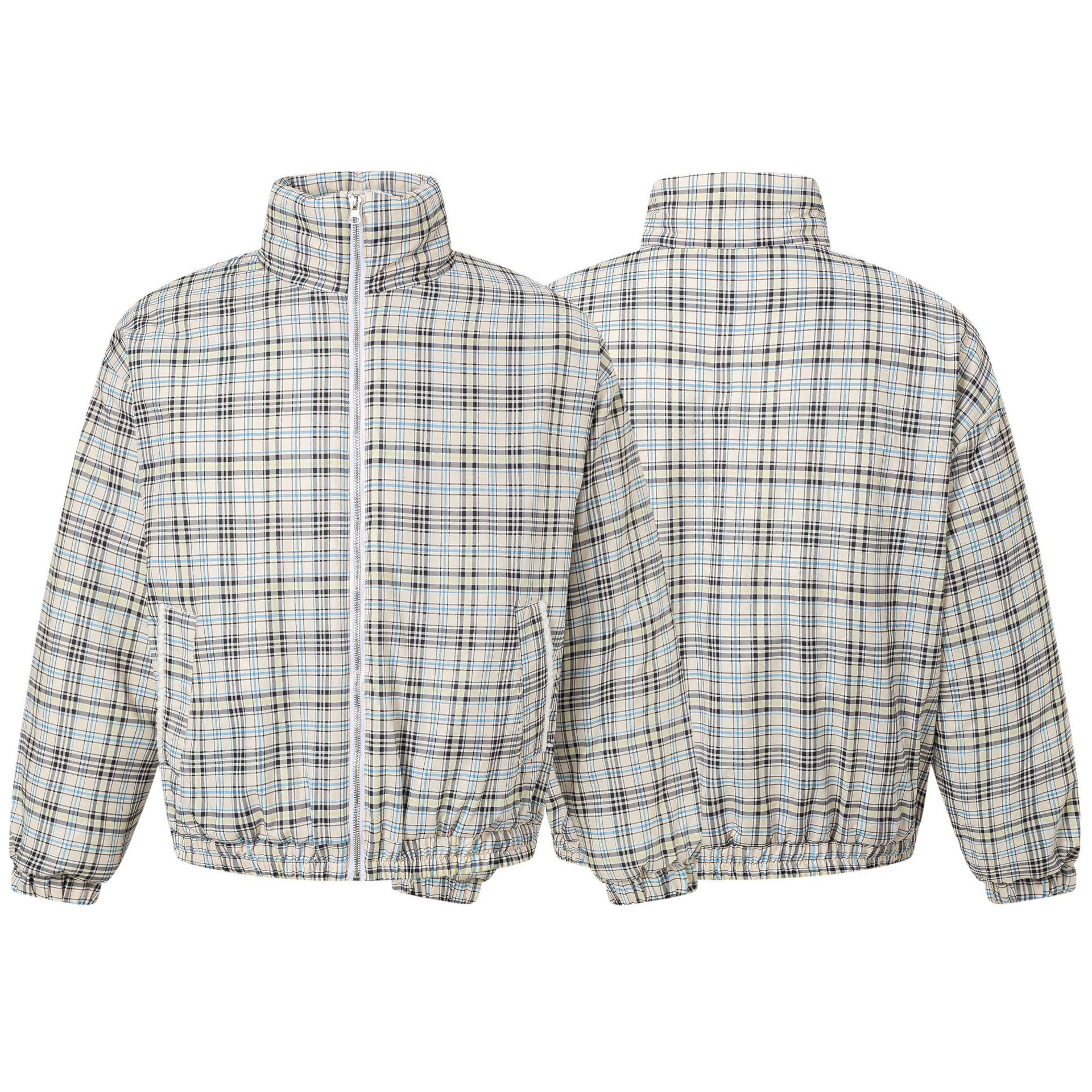 TRYTHMCLU Vintage Plaid Stand-Up Collar Cotton Suit