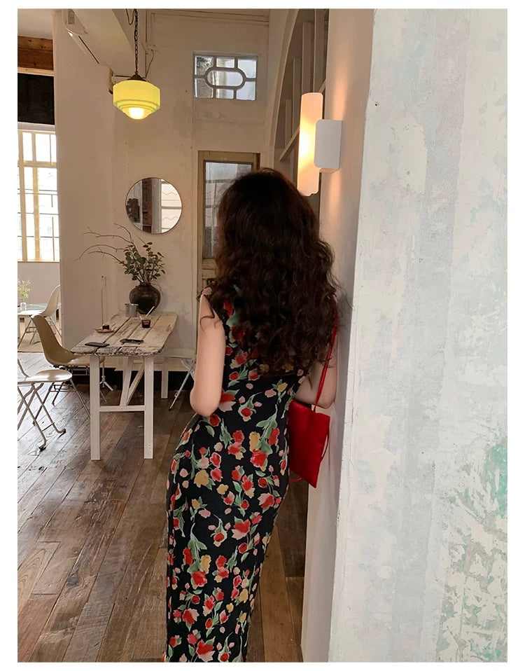 KELIFAN Retro Floral High-waisted Dress