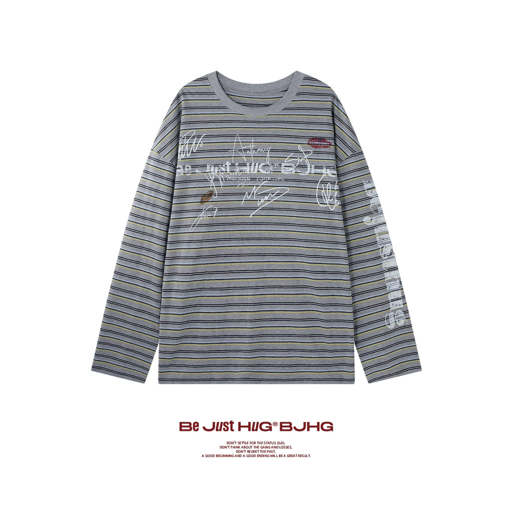 BJHG Striped Graffiti Print Knitted Sweater Couple Sweater
