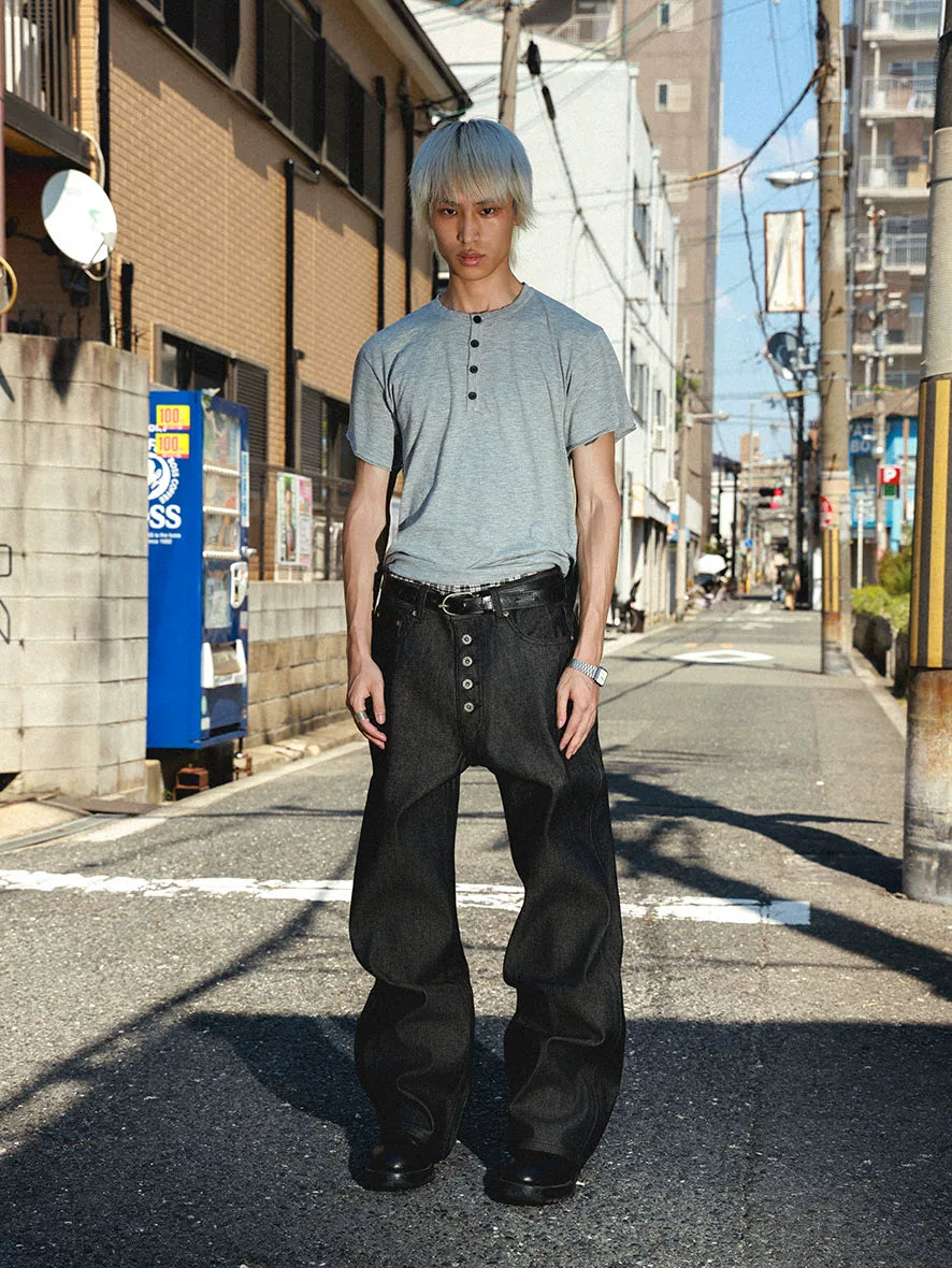 BigProduction Vintage Five-Buckle Loose Straight Jeans