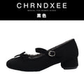 CHRNDXEE Retro Round Head Bow Warm Thick Heel Shoes