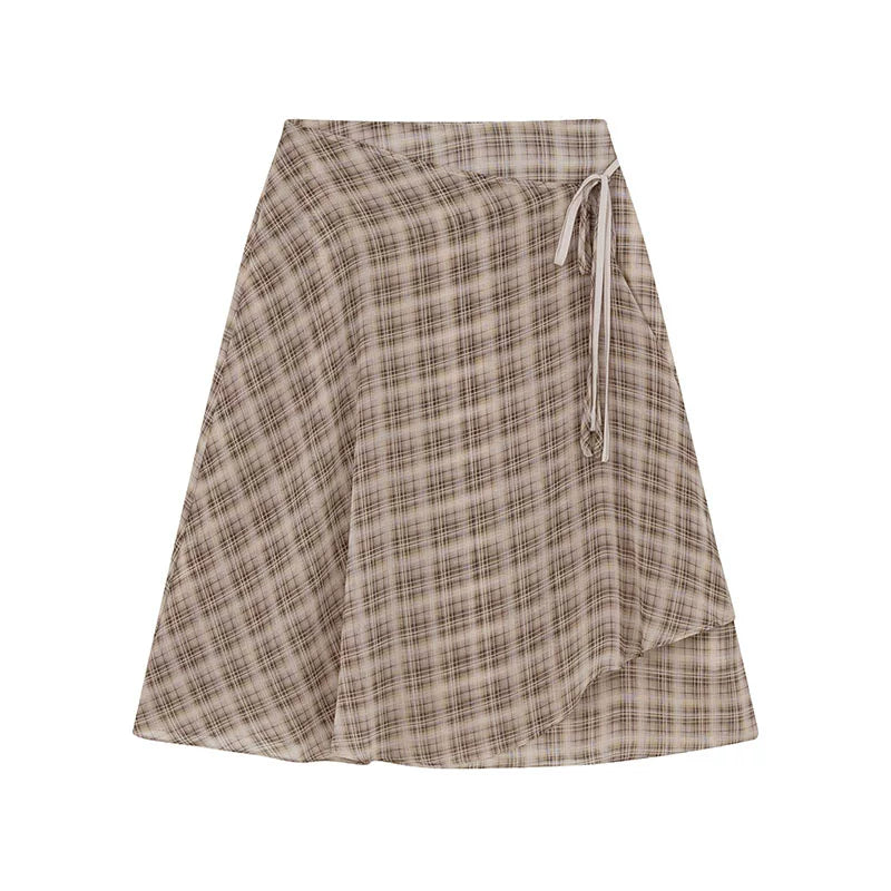 KANO Vintage Chiffon Plaid Irregular Half Skirt