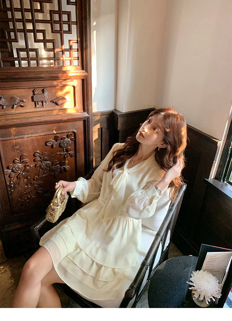 Pusumede Bow-tie Chiffon Dress