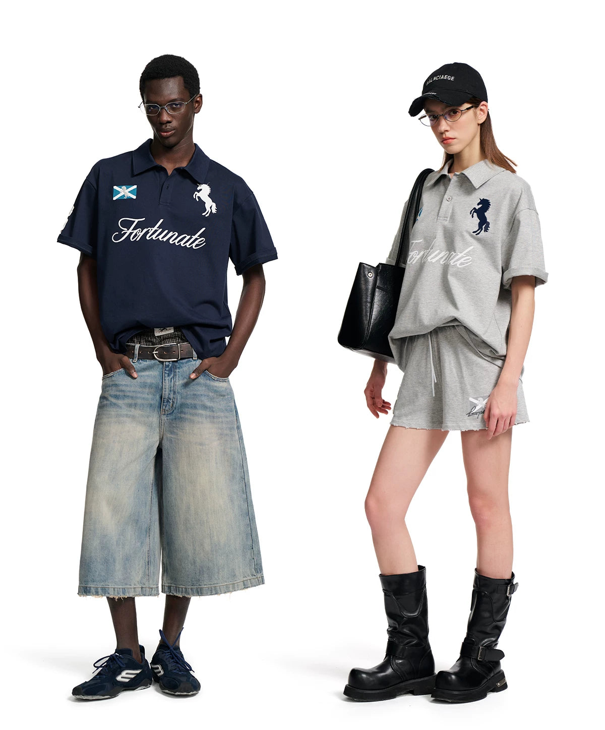 Loopsoon Lapel Front Chest Embroidery Horse Logo Letter Polo Tee