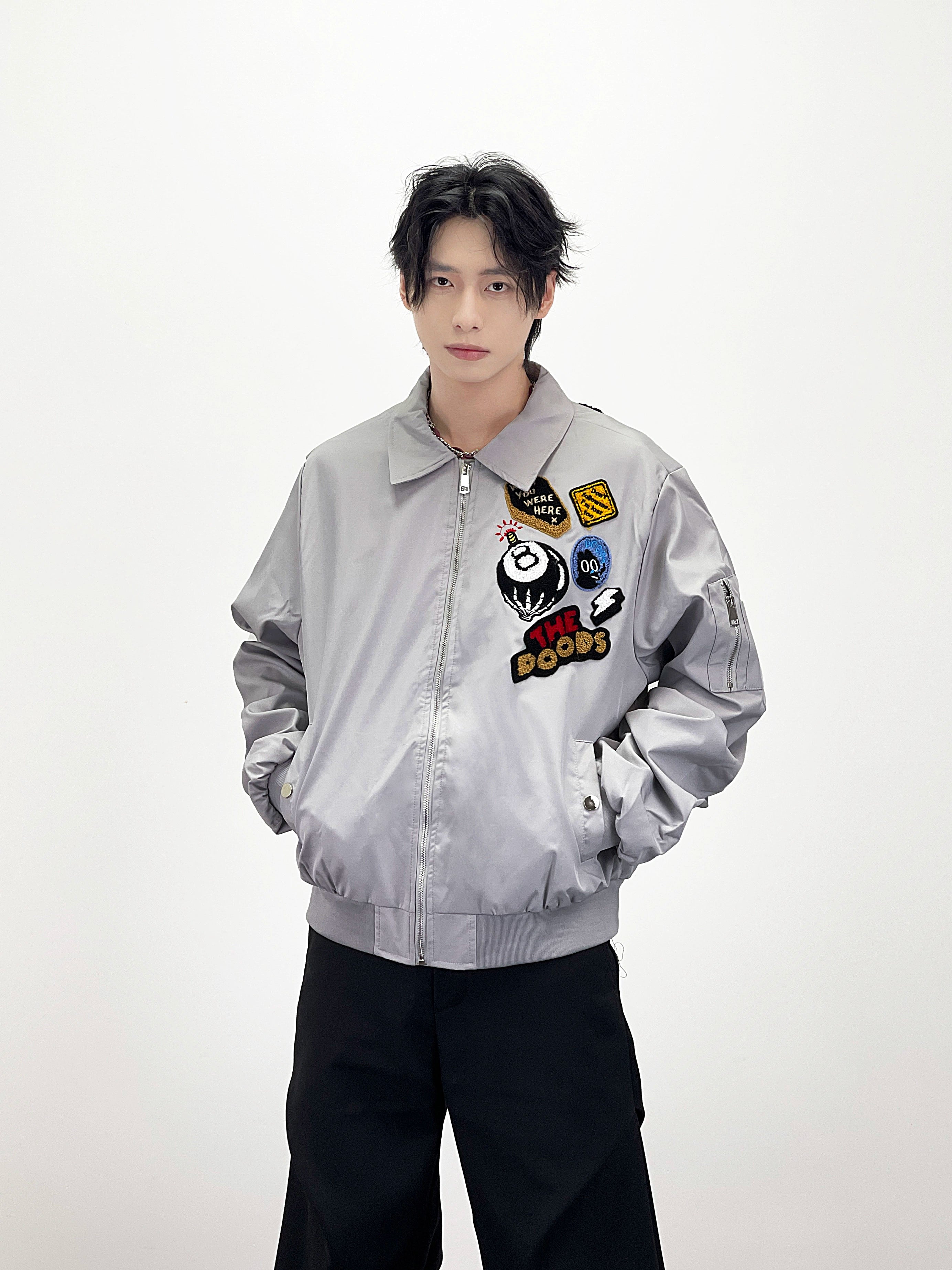 Kenvibe Badge Embroidered Print Loose Short Coat