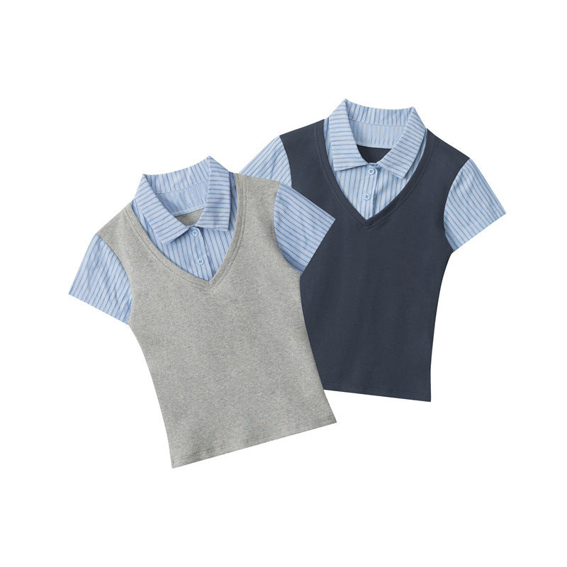 Nariele College Vertical Stripe Splicing Tee
