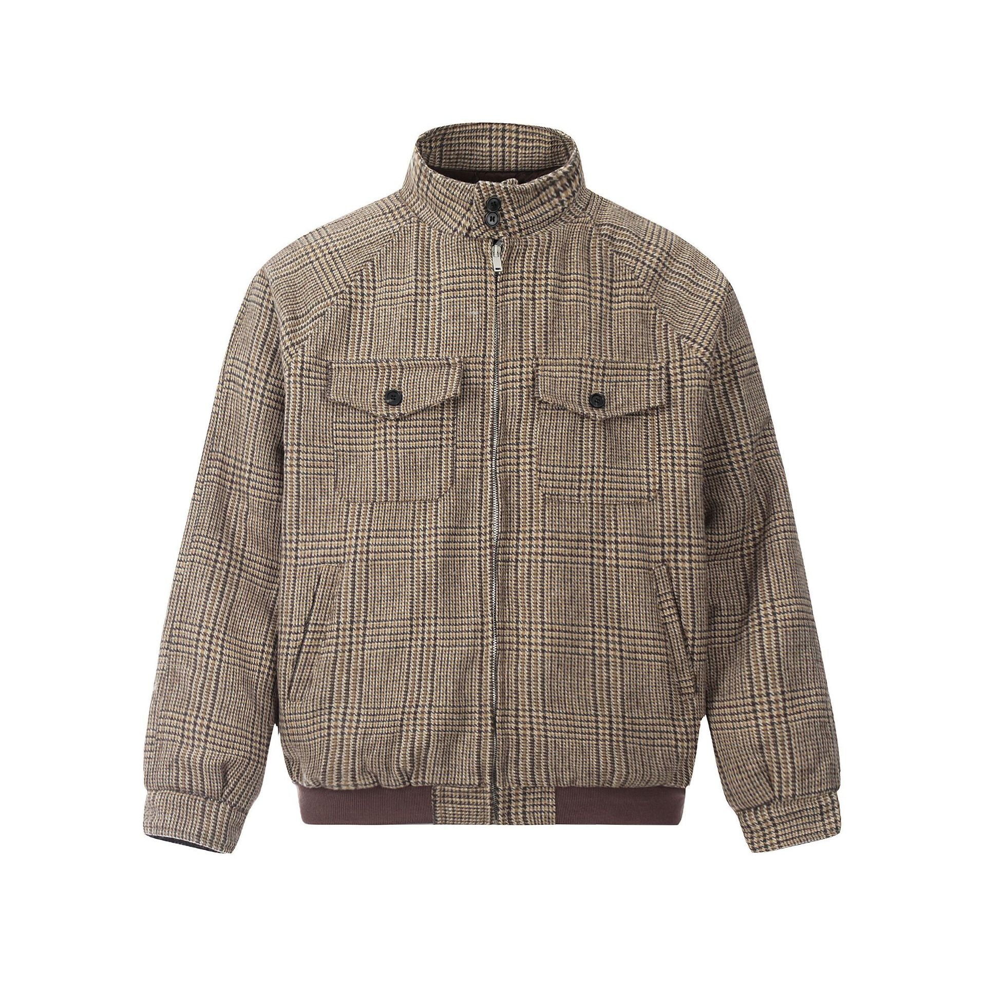 11KN Vintage Plaid Short Wide Zip Jacket