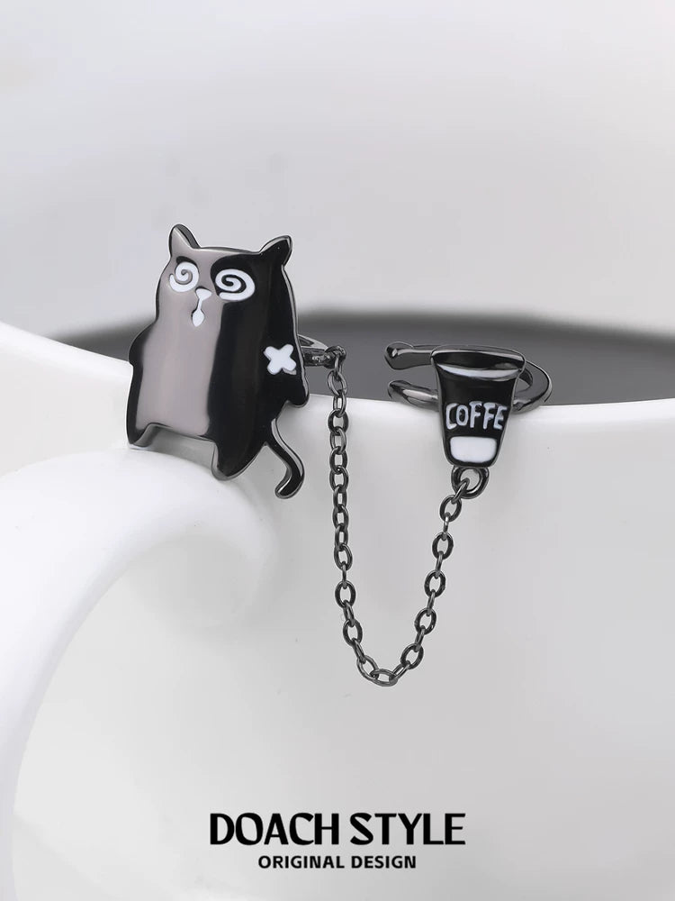 DOACH Extended Life Coffee Cat Ear Bone Clip Chain Earrings