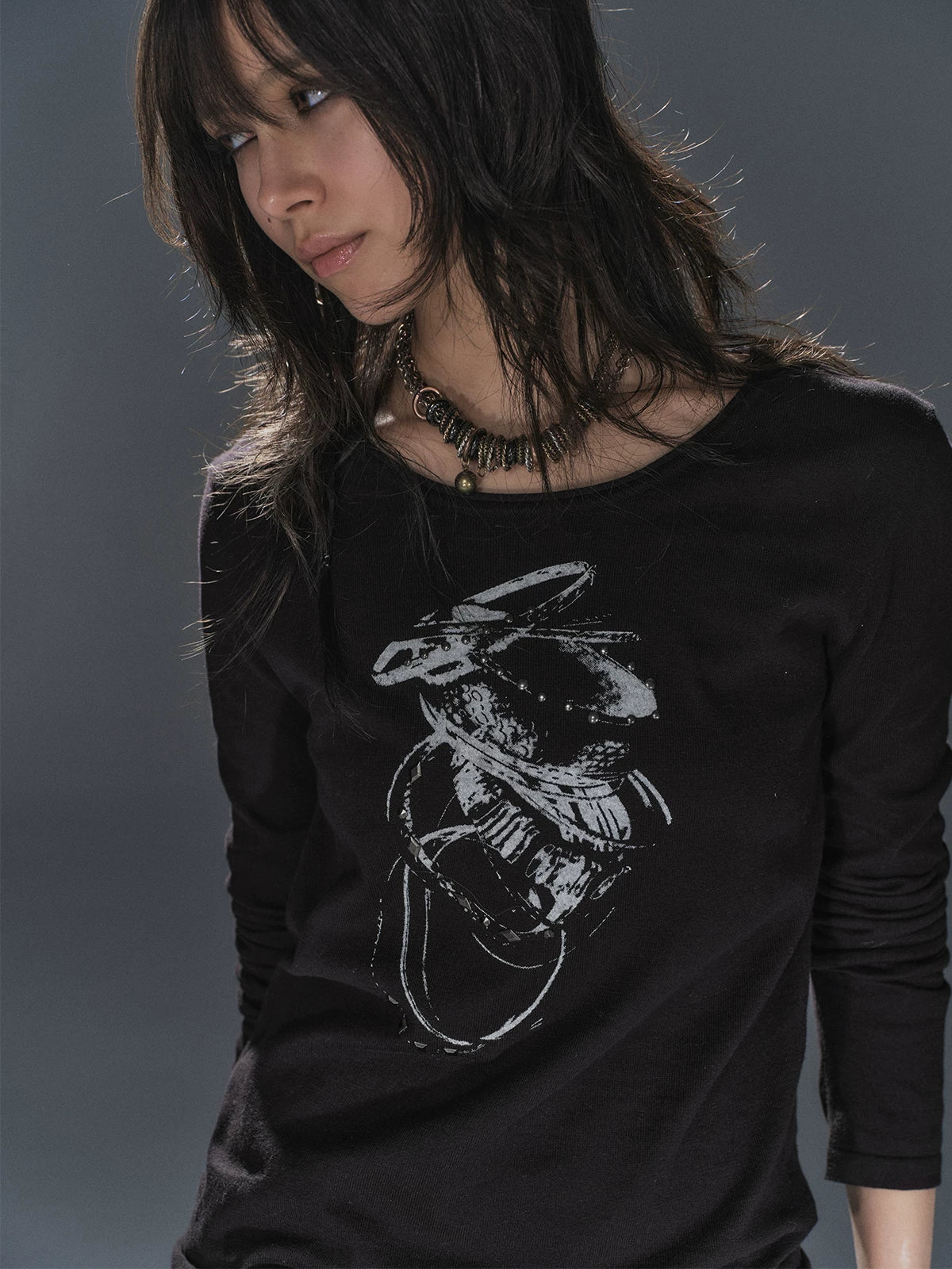 WearAndtear Metal Diamond Slim Fit Crew Neck Long Sleeve