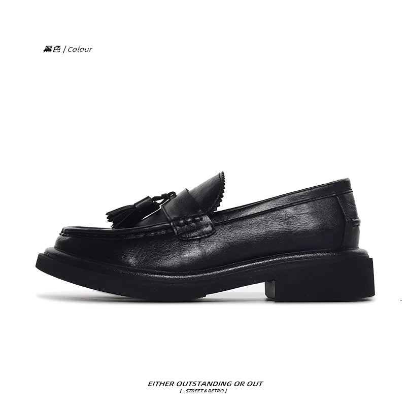 SHENLV STUDIO Fringed One-pedal Casual Thick-soled Heightening Leather Shoes