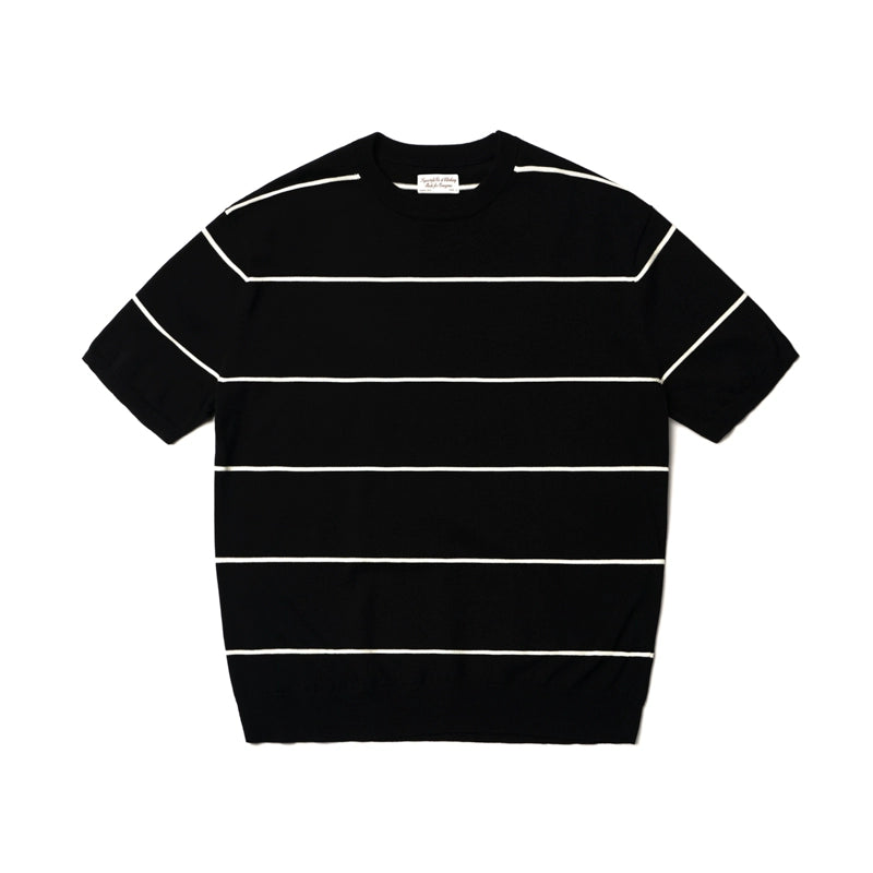SUPERTOFU Striped Threaded Bottom Straight Shoulder Knitted Tee