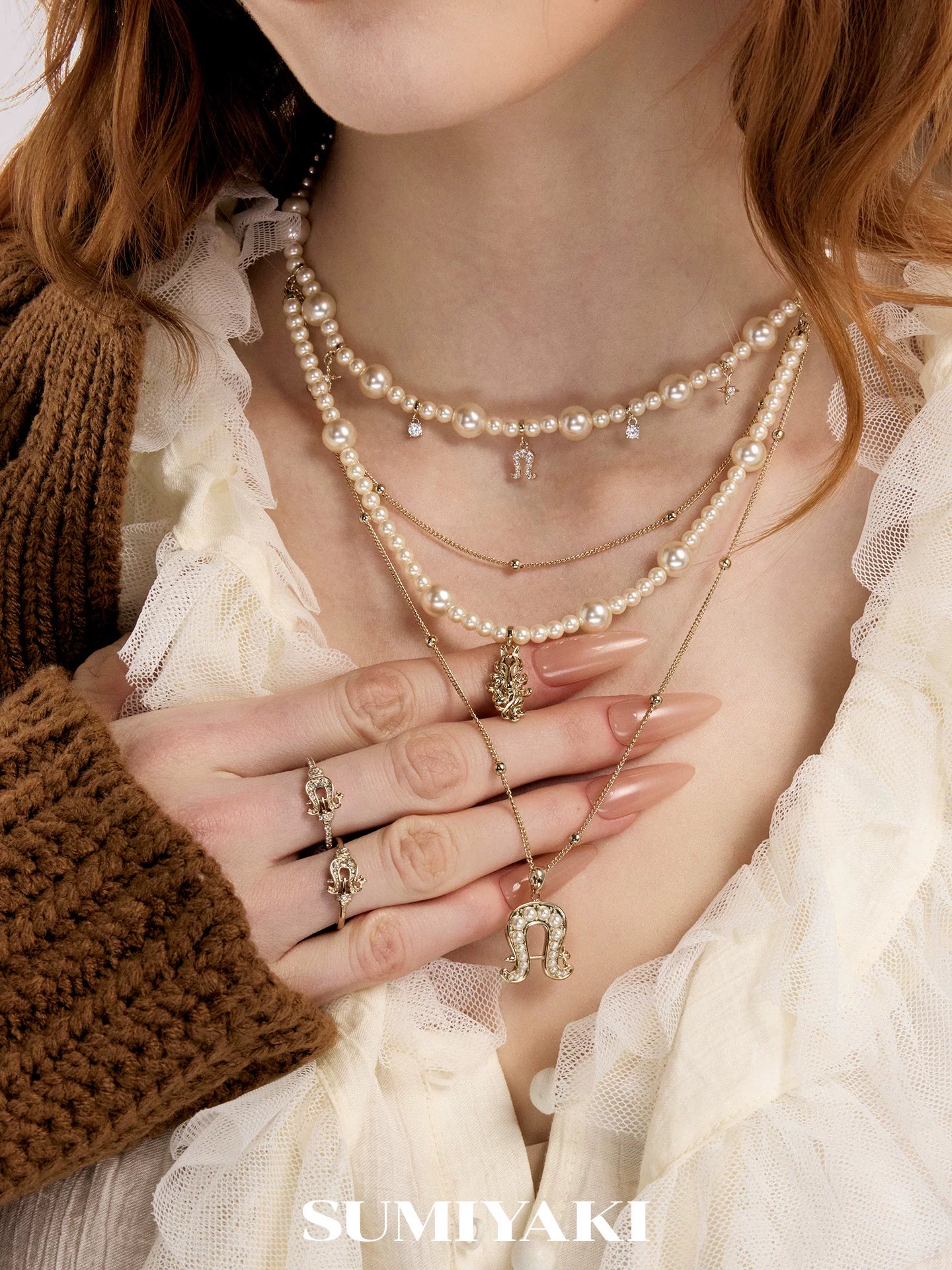 SUMIYAKI Multi-layer Pearl Diamond Necklace