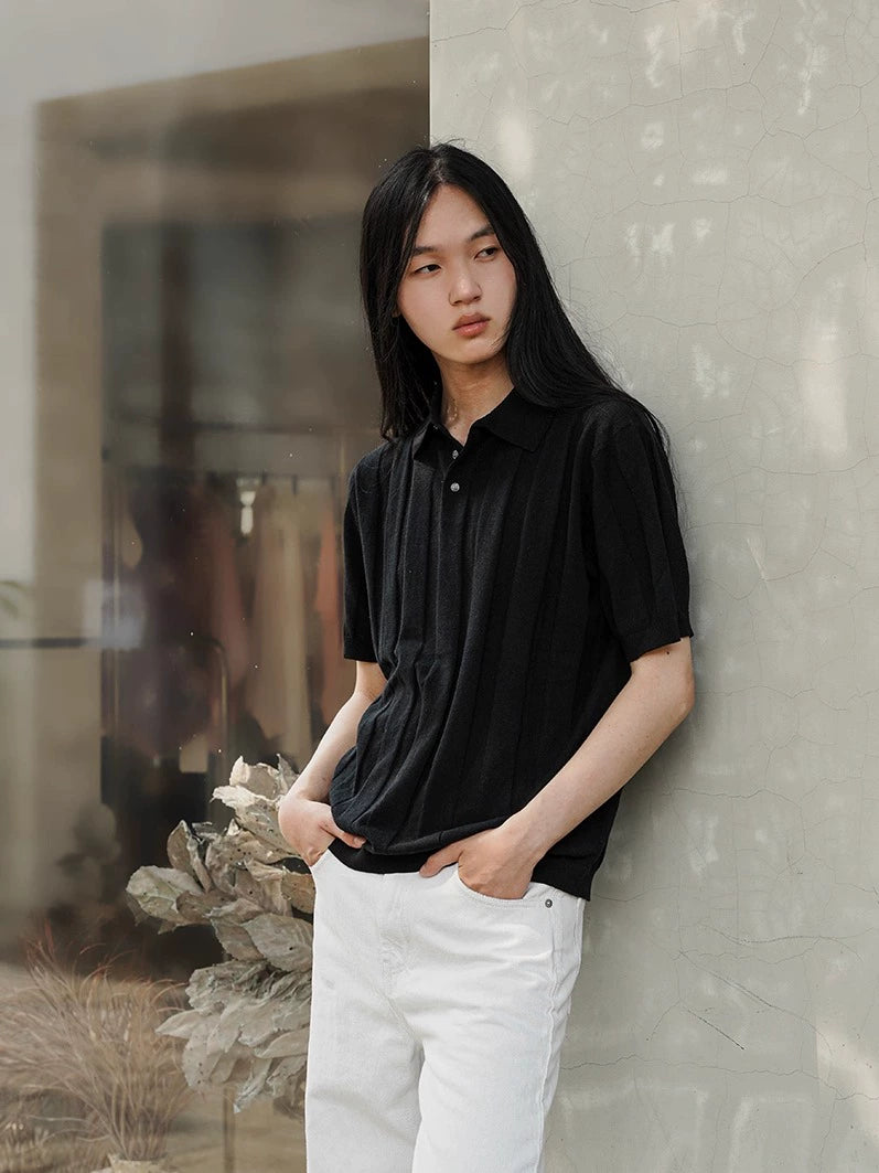 NO LOGO Old Money Dark Strip Jacquard Polo Shirt