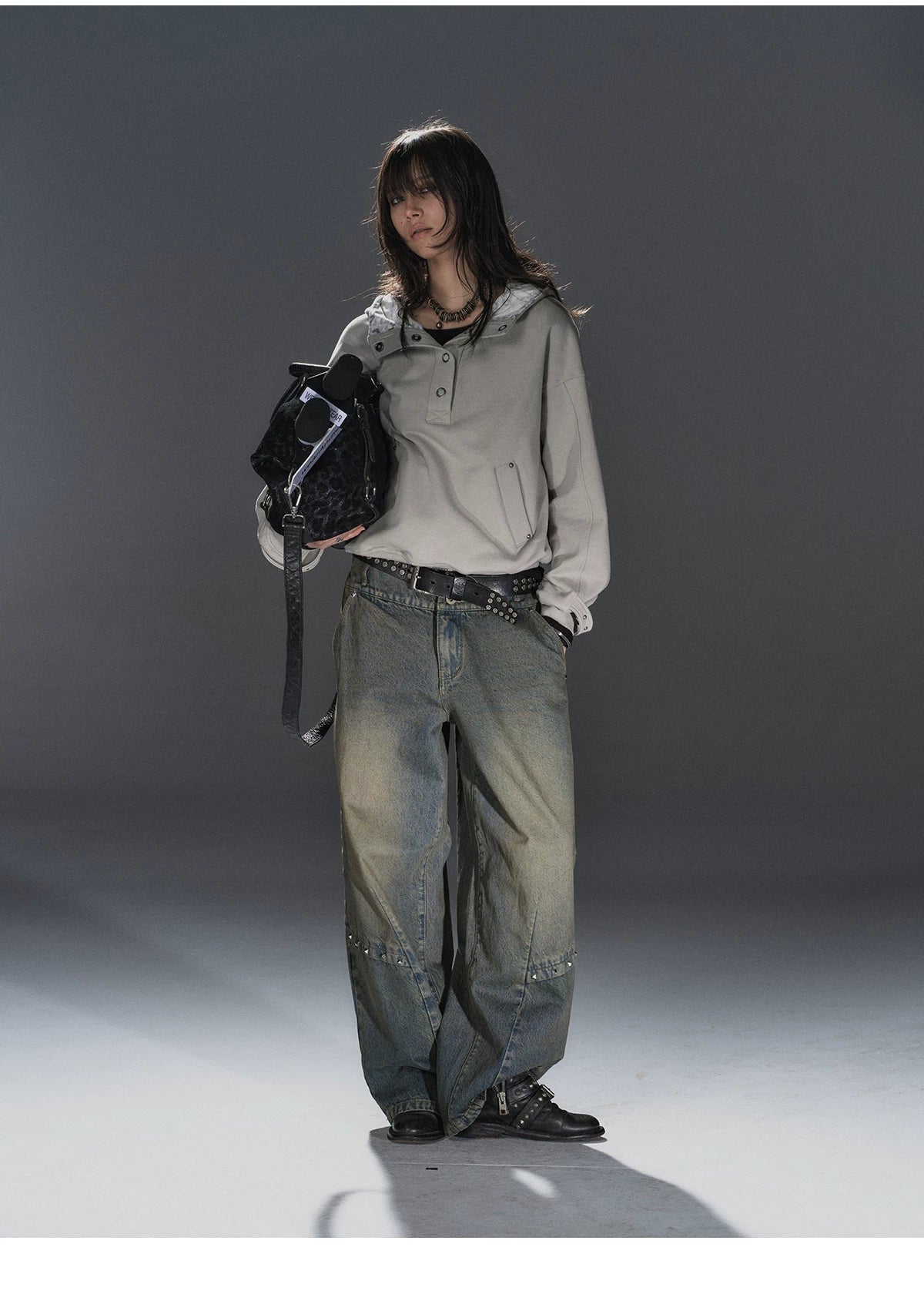 WearAndtear Distressed Riveted Wide-leg Jeans