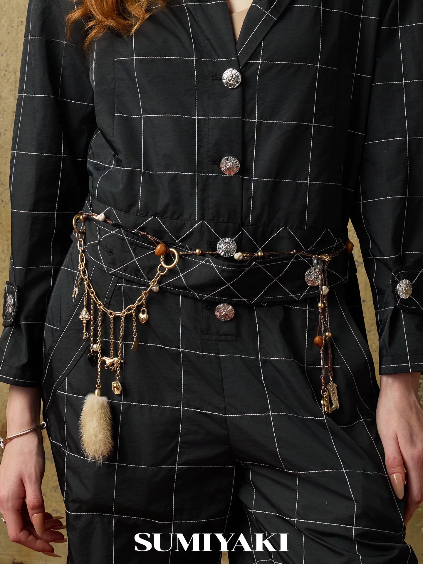 SUMIYAKI Vintage Western Denim Pony Braided Waist Chain