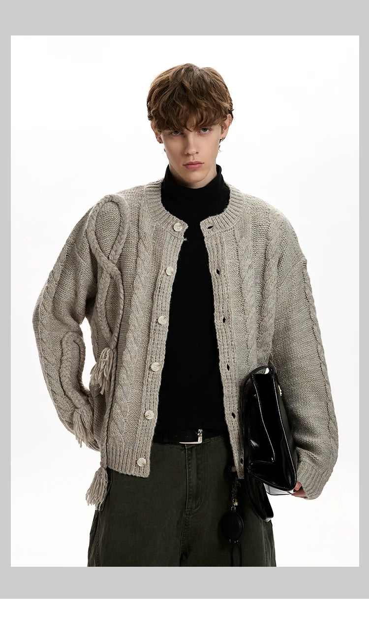 A PUEE Simple Rough Twist Knitted Cardigan Sweater