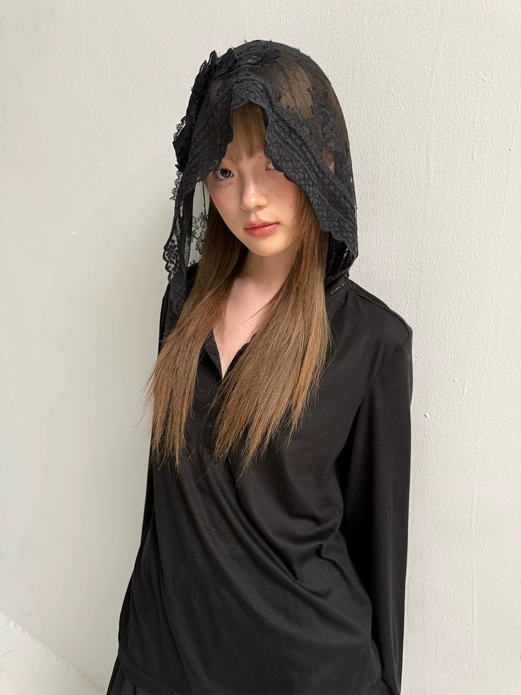 LOST FOREST Lace Bow Hat Casual Long Sleeve