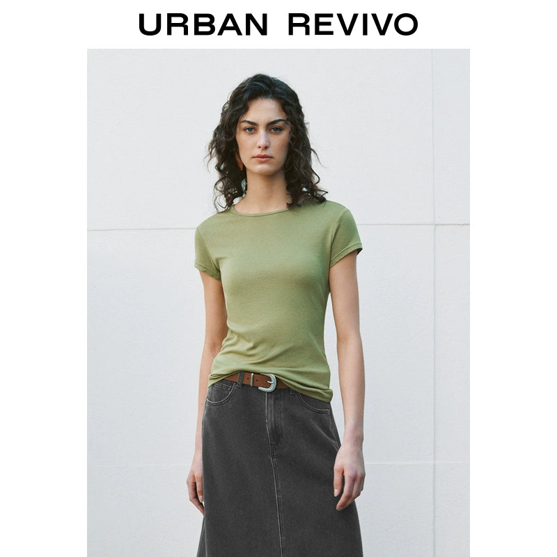 URBAN REVIVO Simple Basic Casual Round Neck Tee