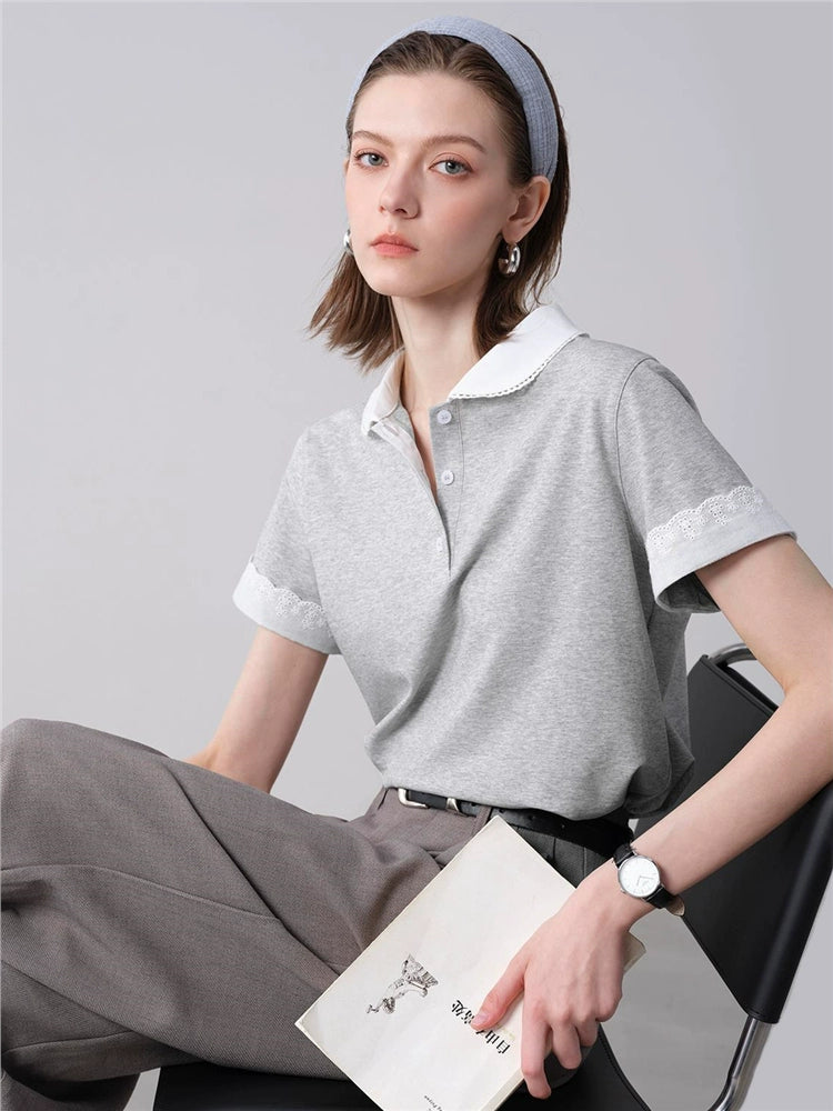 Giordano Stitching Lace Doll Collar Tee