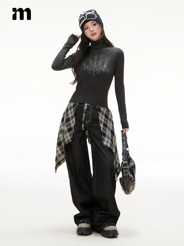 Imone Slim and Thin Hot Bead Turtleneck Knitted Long Sleeves