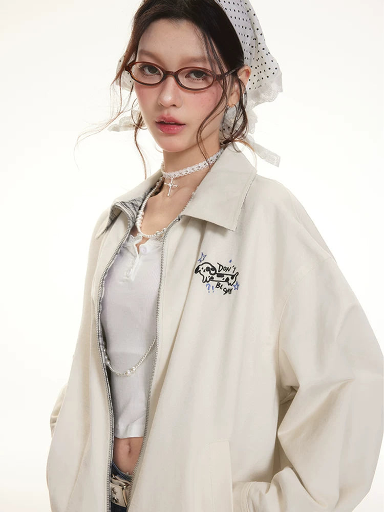 IMONE Vintage Plaid Double Sided Puppy Print Jacket