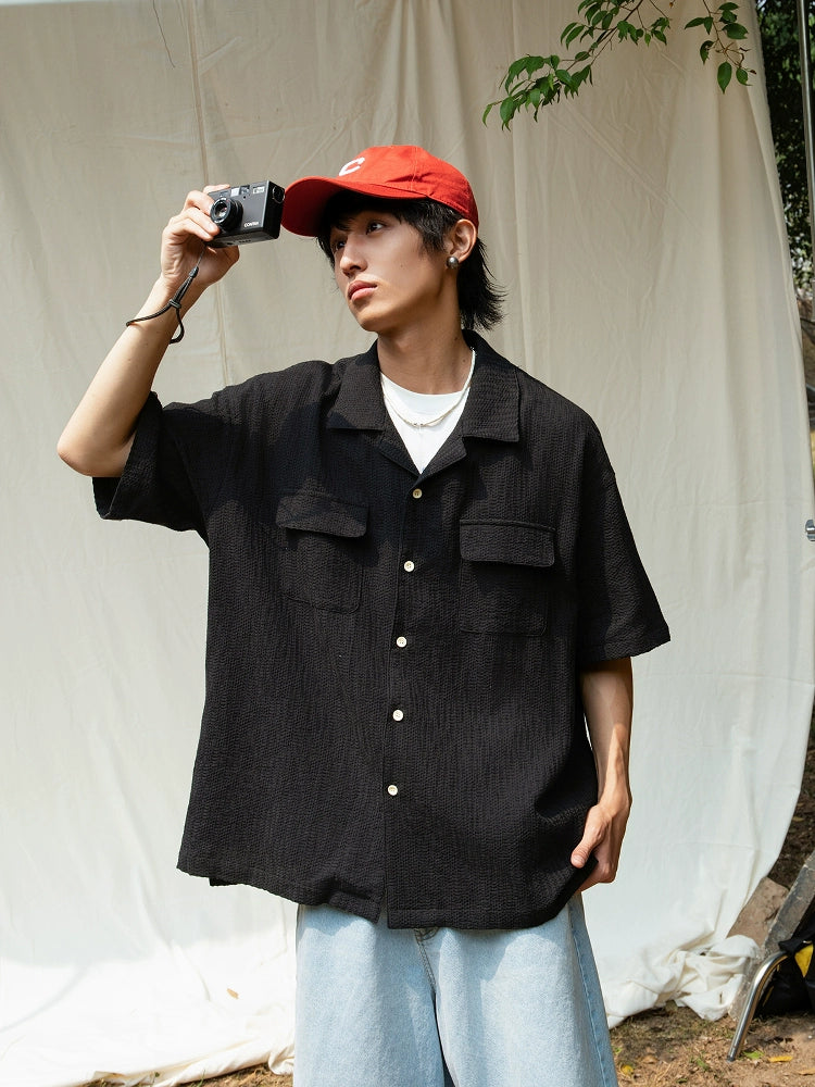 Mentmate Textured Cuban Collar Jacquard Textured Shirt