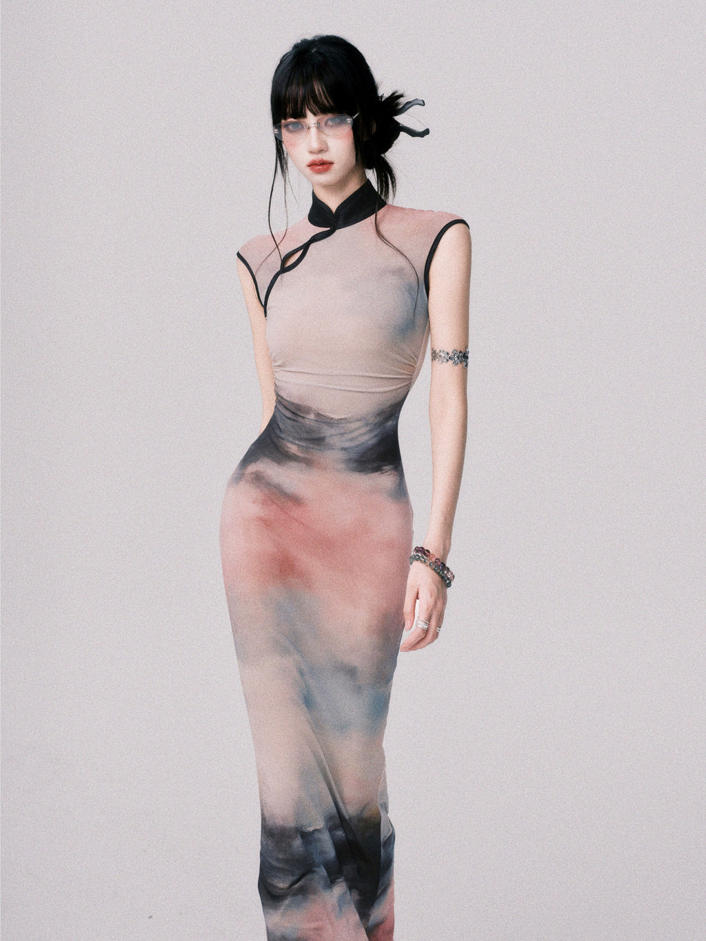 LULUSWINGS Ink Painting Elastic Net New Chinese Cheongsam Dress