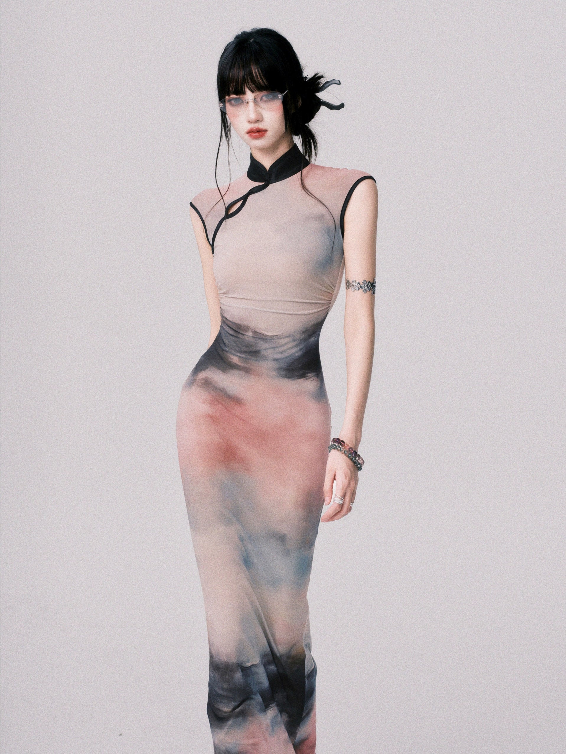 LULUSWINGS Ink Painting Elastic Net New Chinese Cheongsam Dress