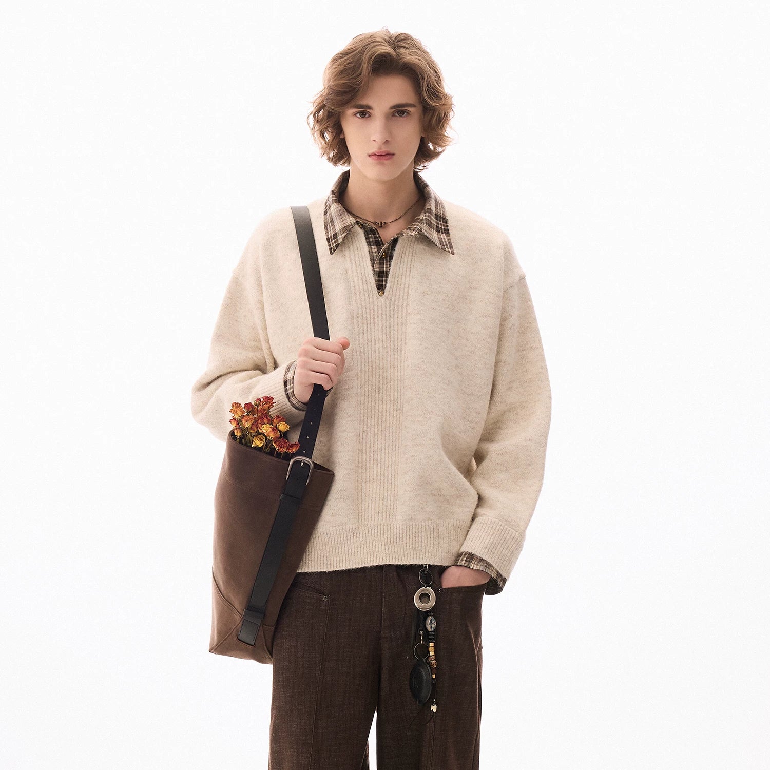 CHOR Fake Two-piece Knitted Checked Sweater